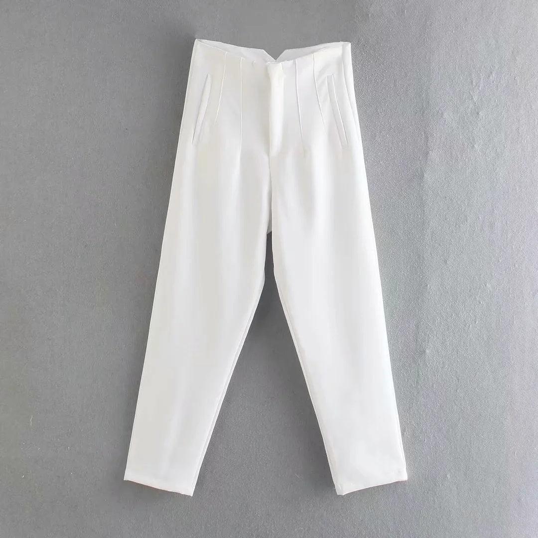 New Spring Summer Fashion Women Elegant Business High Waist Work Pants OL Female White Beige Sim Fitness Pencil Trousers