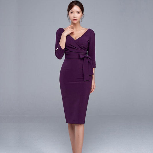 Pencil Skirt Sexy V-neck High Waist Elegant Work Party Dress Women