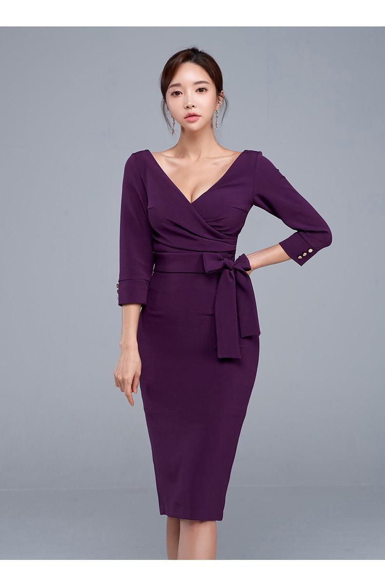 Pencil Skirt Sexy V-neck High Waist Elegant Work Party Dress Women