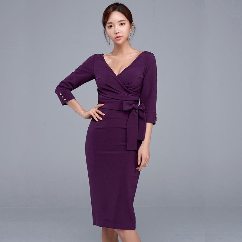 Pencil Skirt Sexy V-neck High Waist Elegant Work Party Dress Women