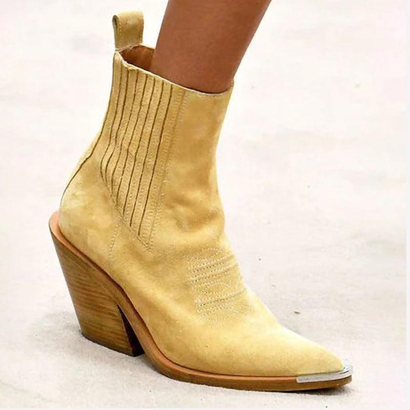 Chunky Heel Suede Pointed Women's Boots