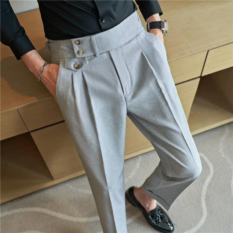 Mid-High Waist Casual Suit Pants Slim Fit Straight-leg Edged Italian Men