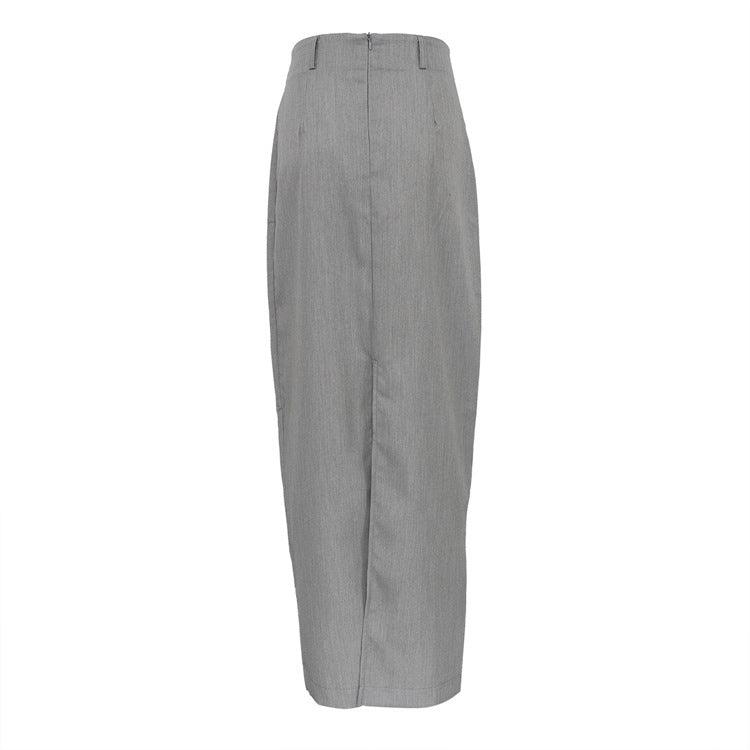 Commuting French Grey High Waisted Temperament Skirt