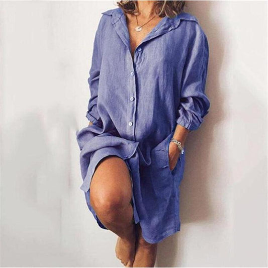 Cotton And Linen Mid-length Long-sleeved Solid Color Cardigan