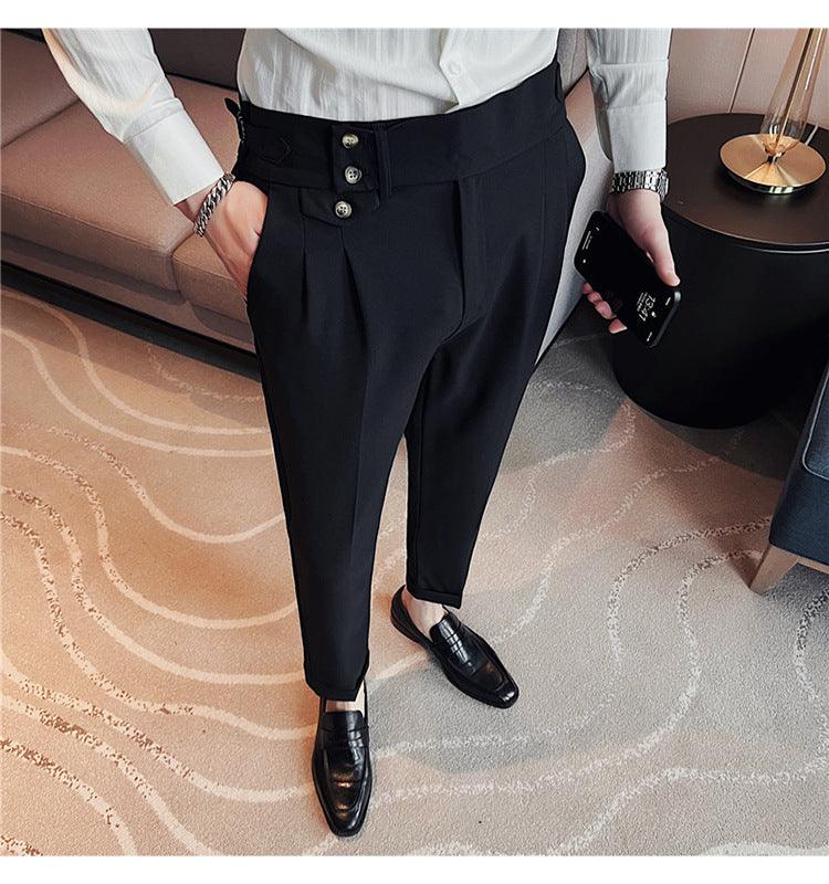 Mid-High Waist Casual Suit Pants Slim Fit Straight-leg Edged Italian Men