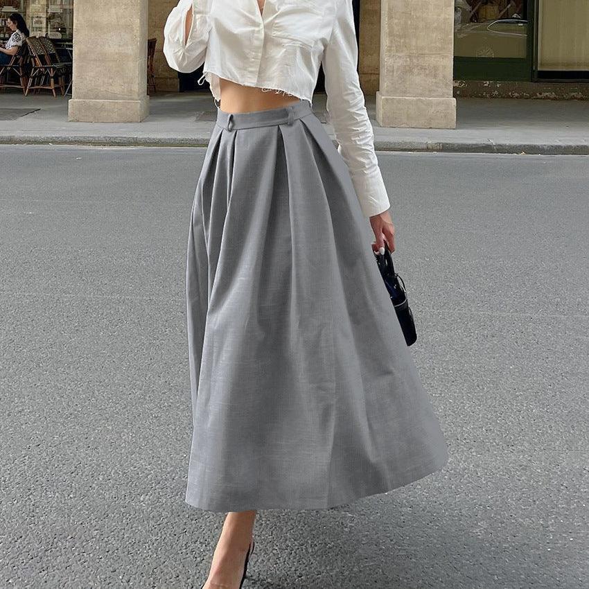 Casual High Waist Slim-fit Pleated A Swing Skirt