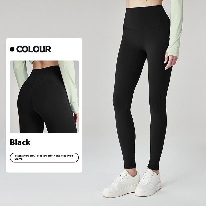 Fleece-lined Yoga Pants Women's High Elastic Peach Hip Autumn And Winter Warm