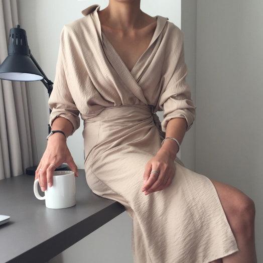 Irregular hip wrap dress