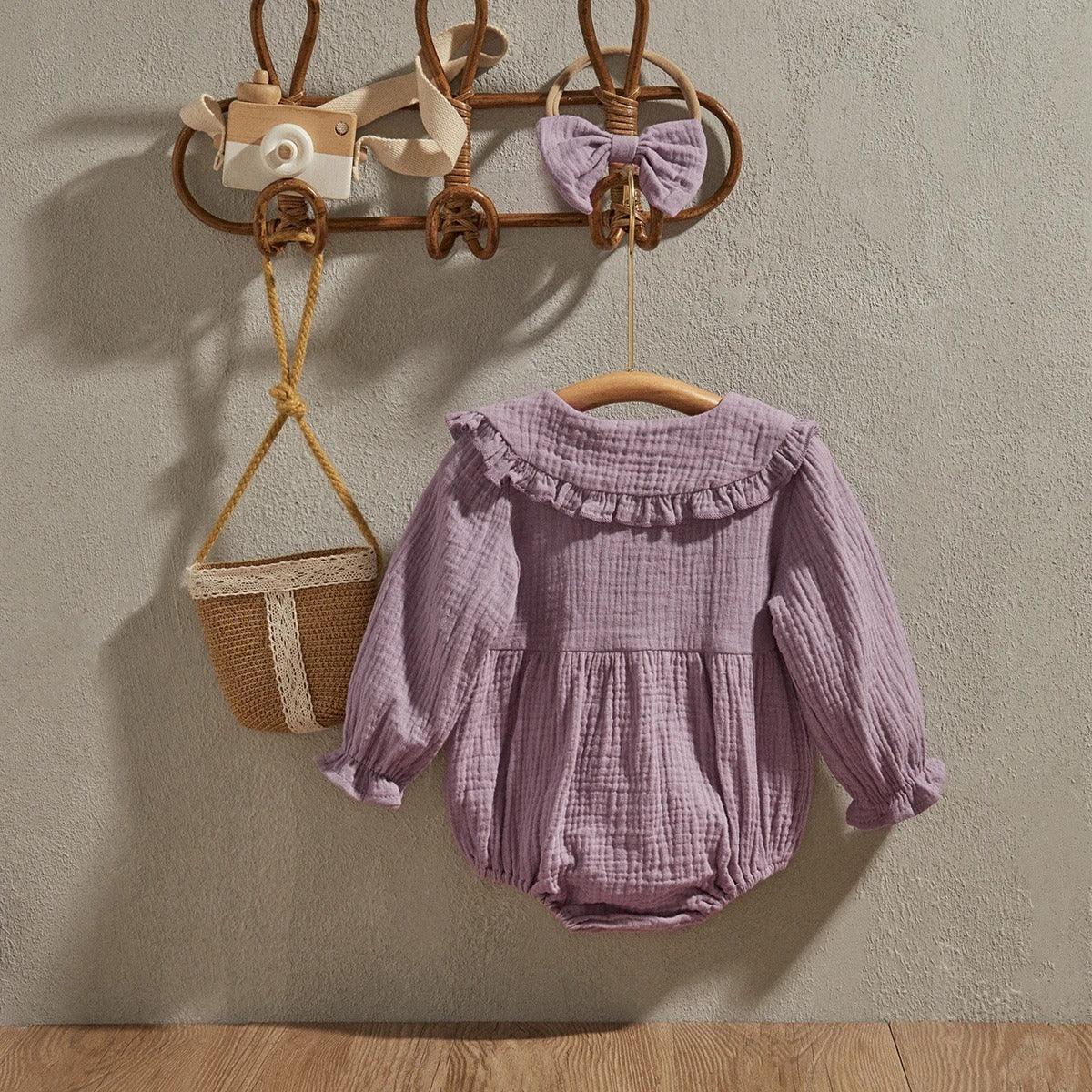 Baby Girl Jumpsuit Ruffled Collar Solid Color Long Sleeve Romper