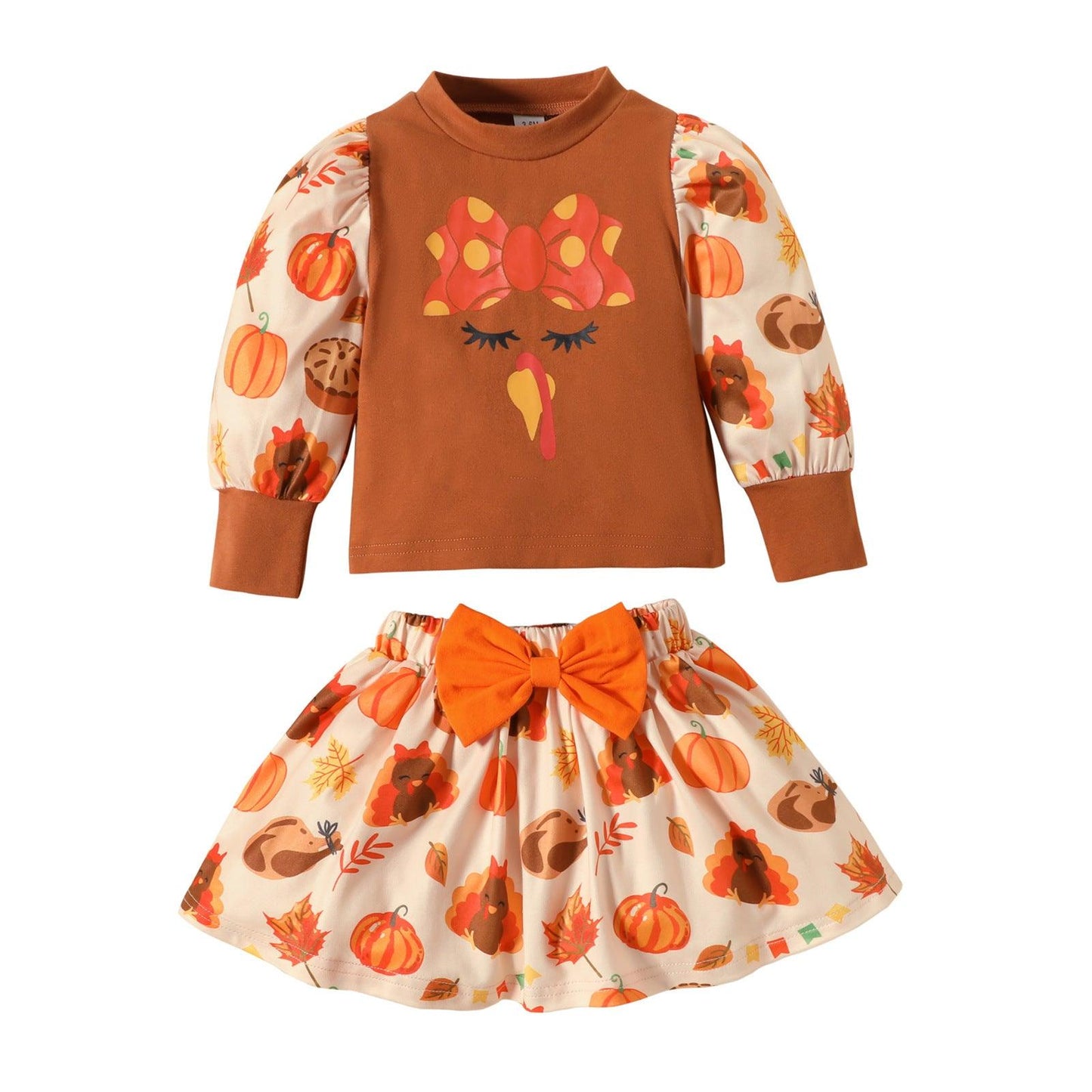 Children's Clothing Infant Suit Turkey Pumpkin Printed Two-piece Suit