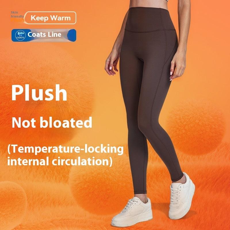 Fleece-lined Yoga Pants Women's High Elastic Peach Hip Autumn And Winter Warm