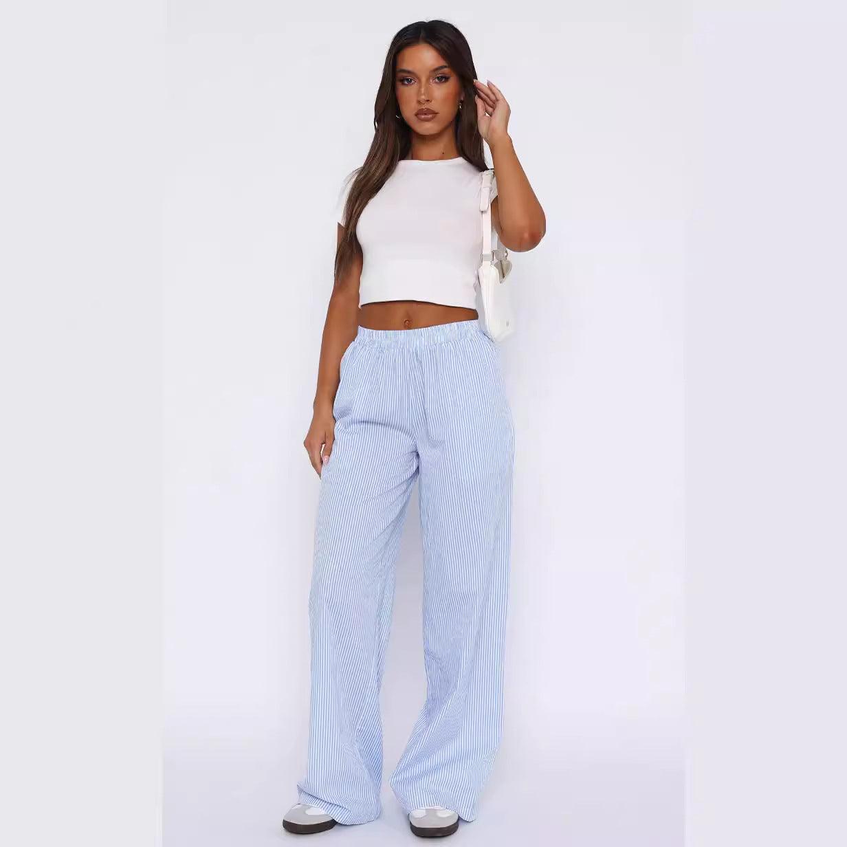 Summer Elastic High Waist Wide Leg Pants For Women