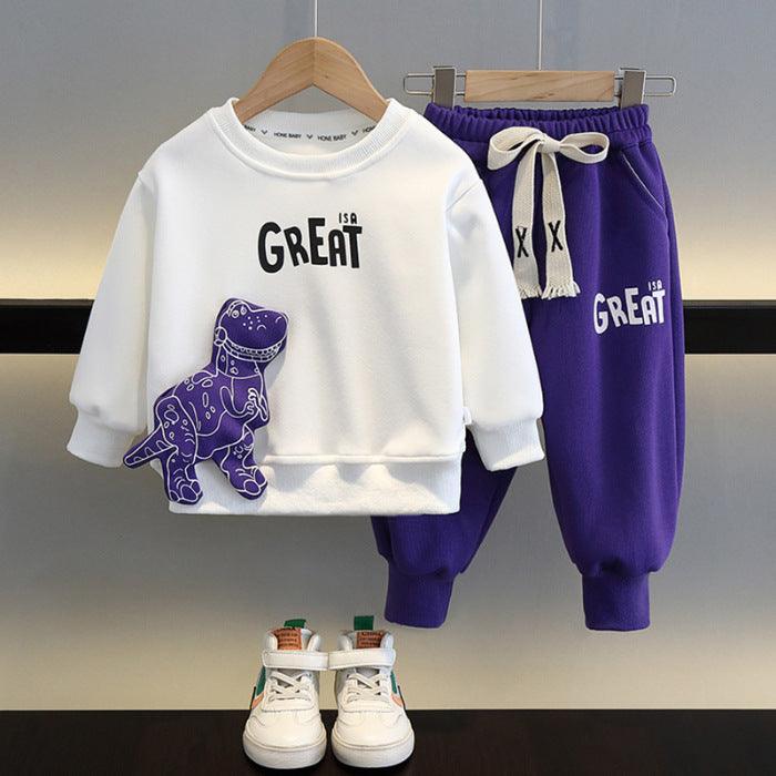 Boys And Girls Sweater Three-dimensional Dinosaur Two-piece Set Children