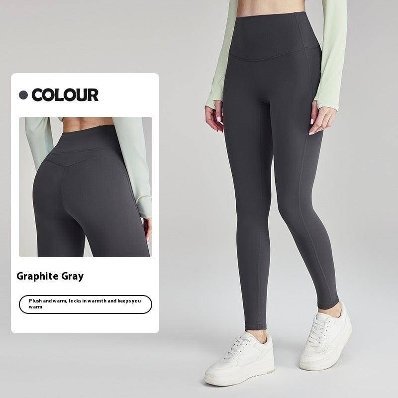 Fleece-lined Yoga Pants Women's High Elastic Peach Hip Autumn And Winter Warm