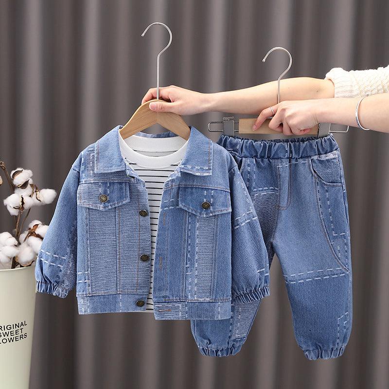 Autumn Children's Jeans Cardigan Pants T-shirt Suit