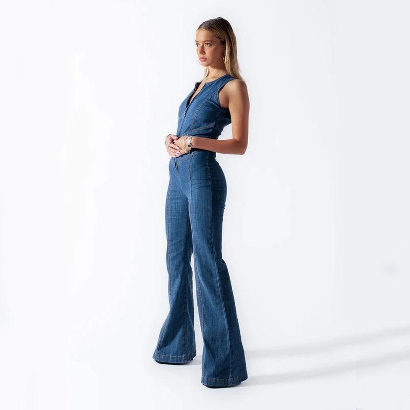 Summer Slim Heart-shape Backless Denim Jumpsuit