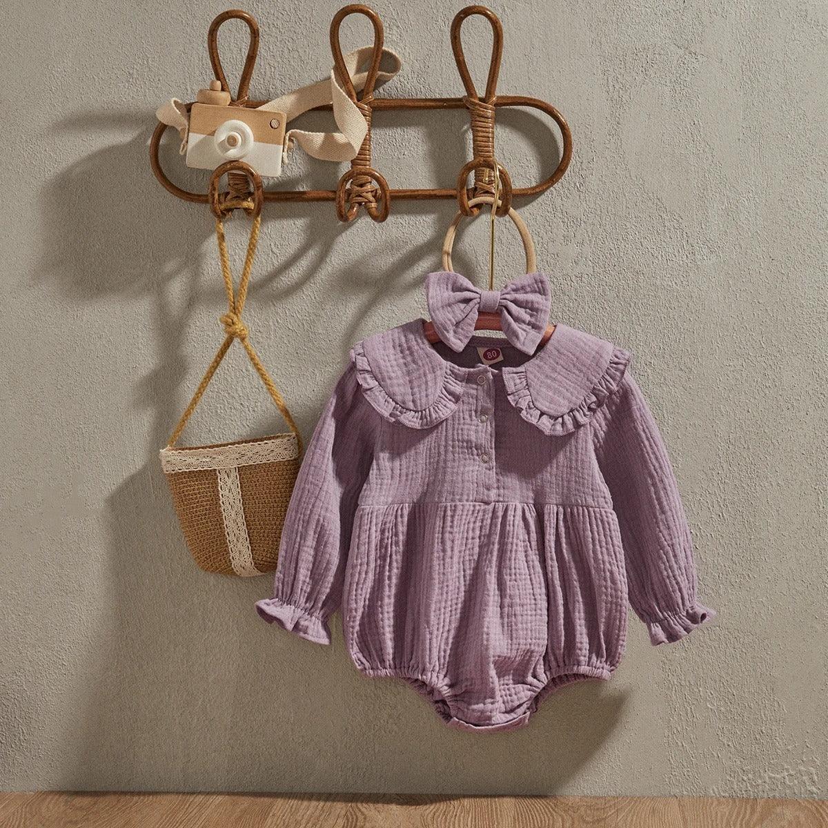 Baby Girl Jumpsuit Ruffled Collar Solid Color Long Sleeve Romper