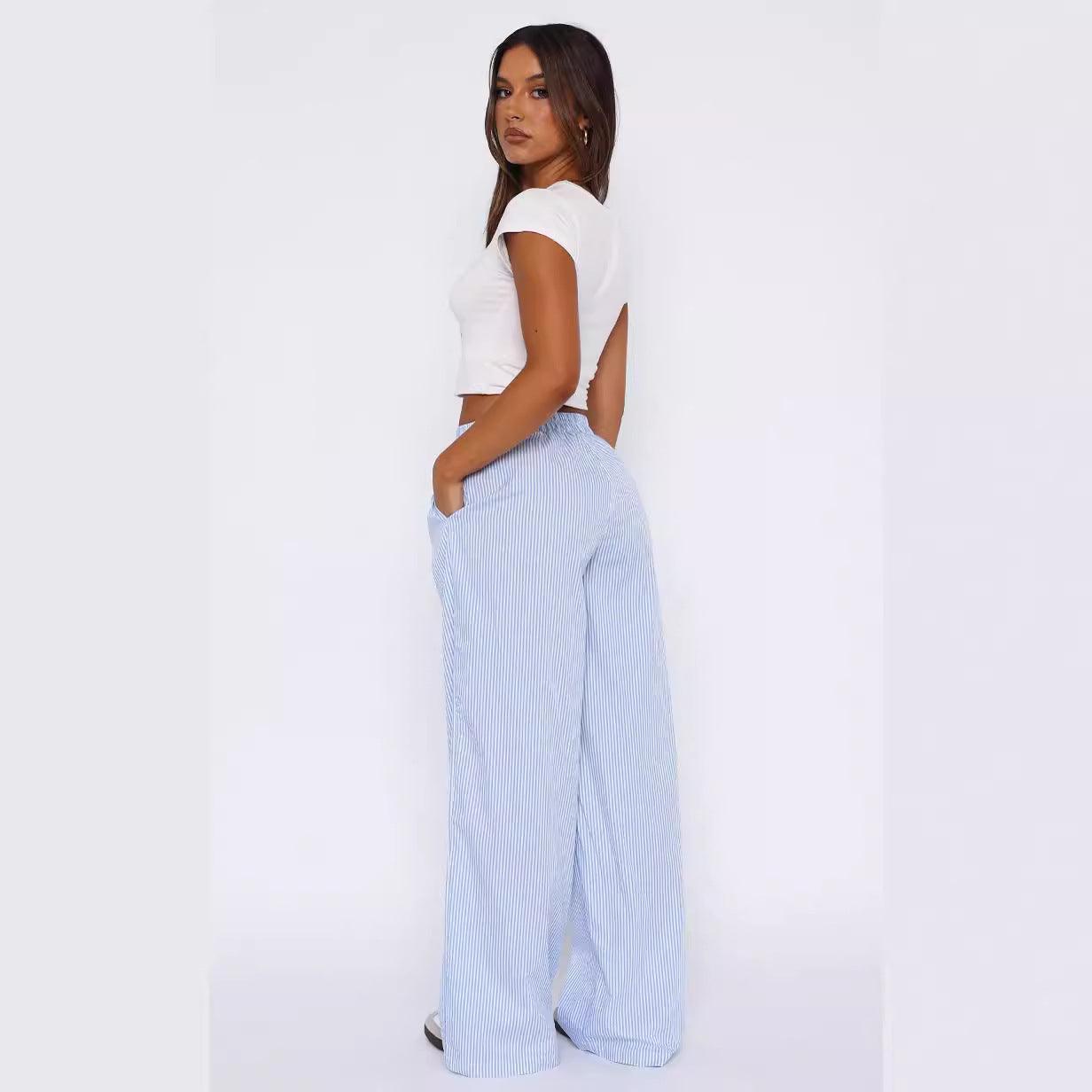 Summer Elastic High Waist Wide Leg Pants For Women