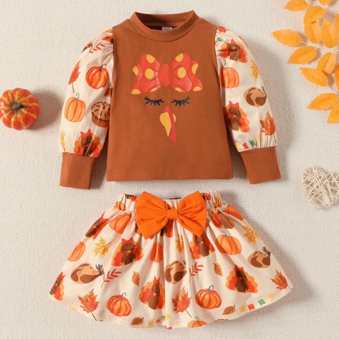 Children's Clothing Infant Suit Turkey Pumpkin Printed Two-piece Suit