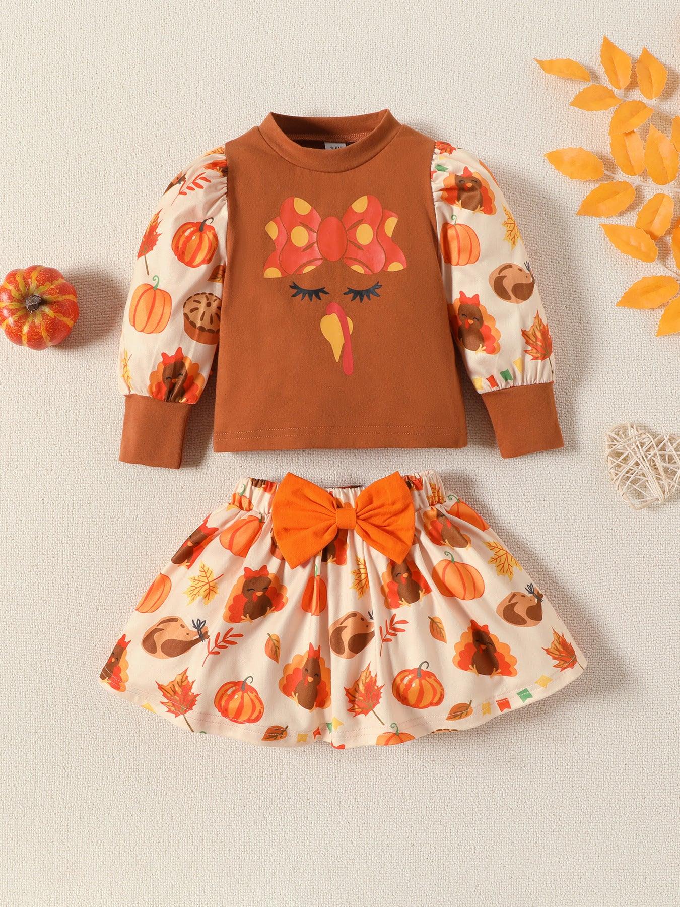 Children's Clothing Infant Suit Turkey Pumpkin Printed Two-piece Suit