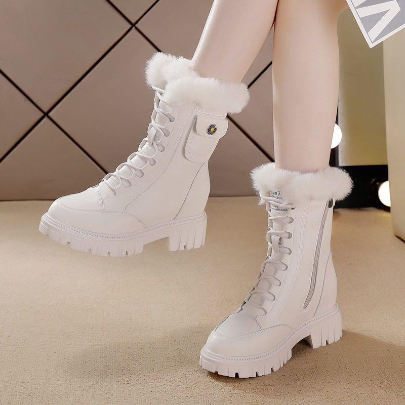 Snow Boots For Women Non Slip Outdoor Height Increasing Insole Thick Bottom Fleece-lined