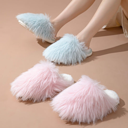 Long Hair Baotou Candy Color Cotton Slippers