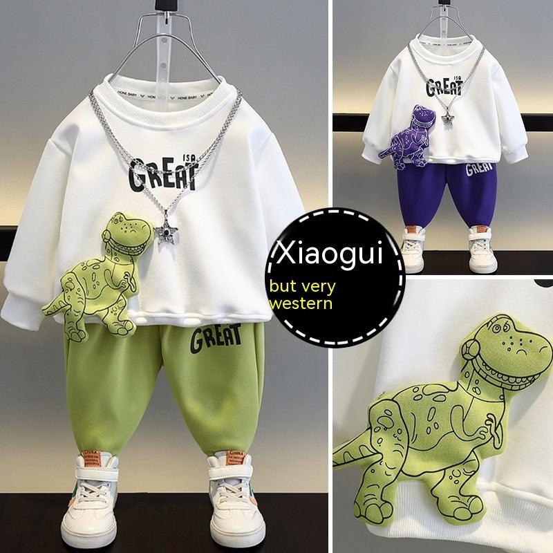 Boys And Girls Sweater Three-dimensional Dinosaur Two-piece Set Children