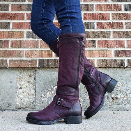 Round Toe Low Heel High Leg Boot