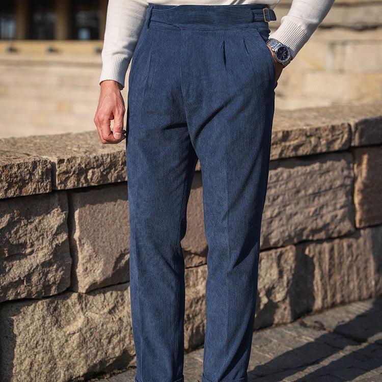 Retro Corduroy Pants For Men With High Waist