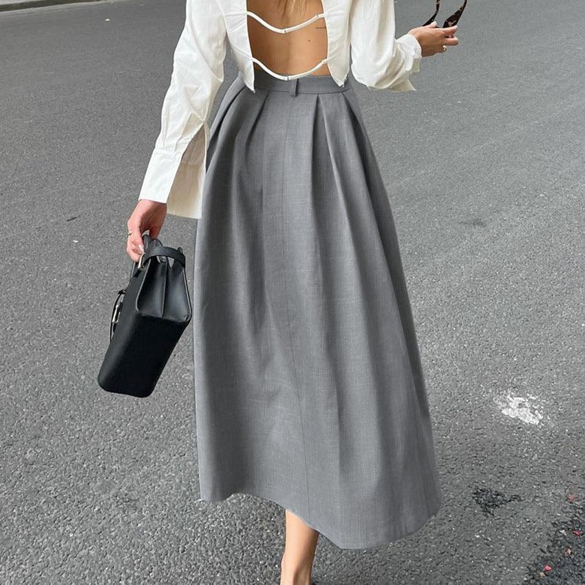 Casual High Waist Slim-fit Pleated A Swing Skirt