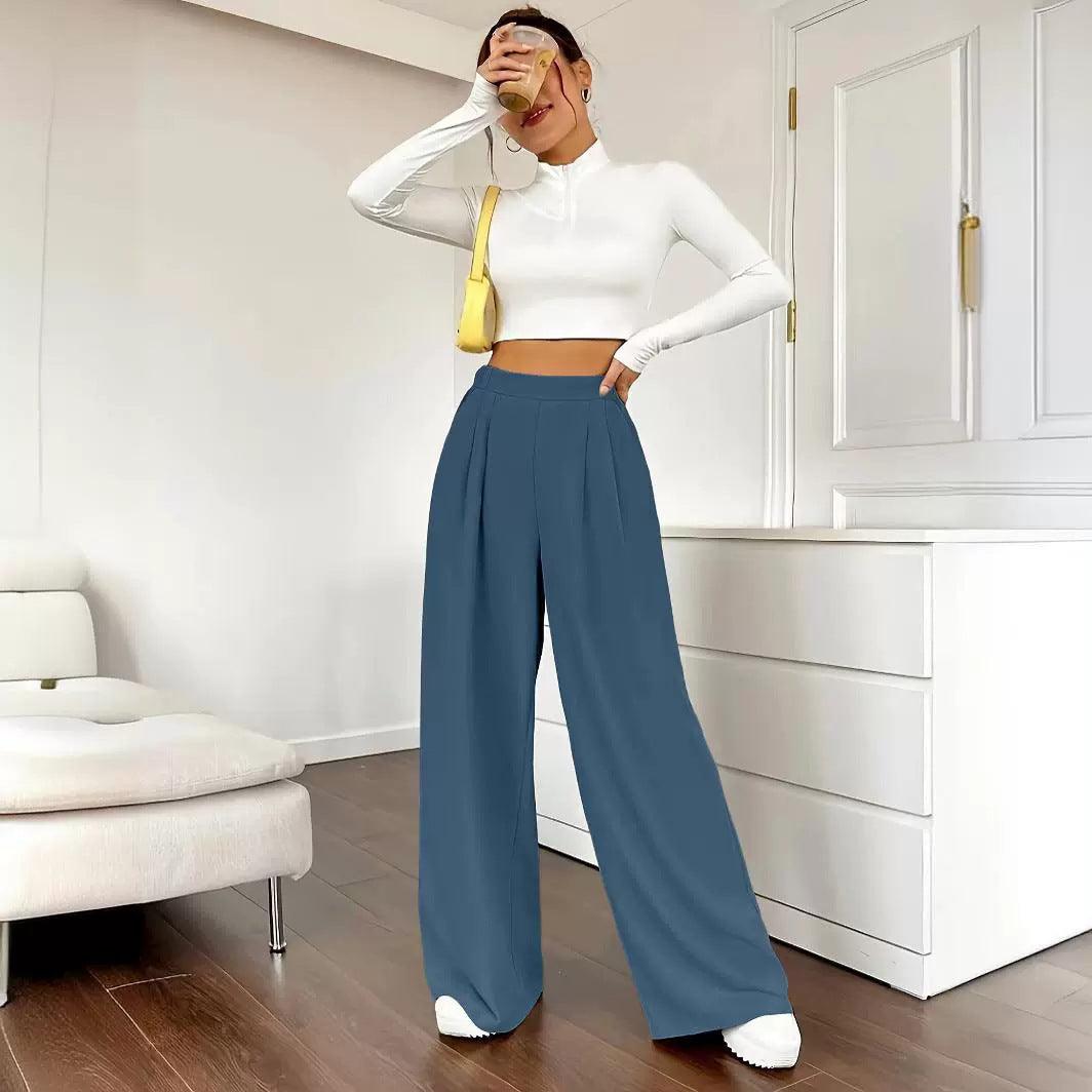 Elegant High Waist Wide Leg Straight Casual Pants